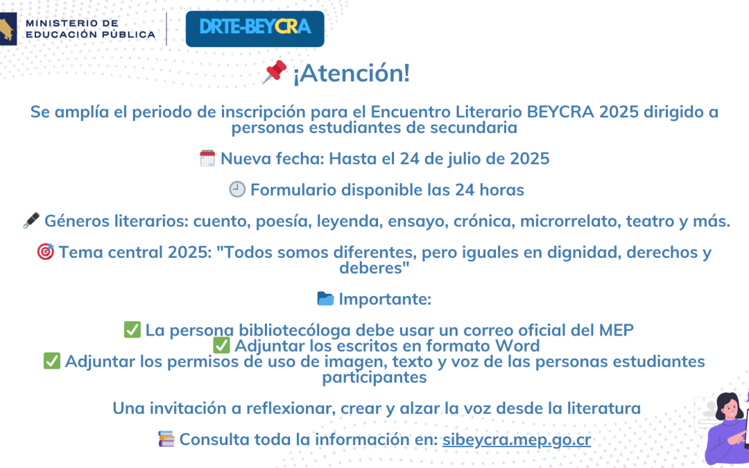 Se amplía el periodo de inscripción para el Encuentro Literario BEYCRA 2025